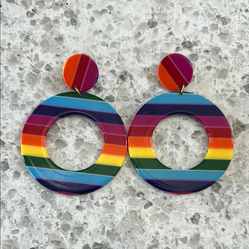 Rainbow Striped Hoop Earrings